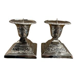 Vintage Antique Ornate Silver Plated Candlesticks Holder Victorian Style 4" H